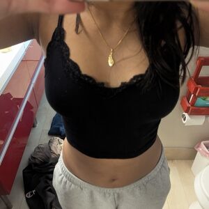 Wild Fable Black Lace Trim Tank Top